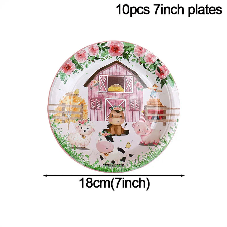 Pink Farm Animals Birthday Disposable Tableware Set-Baby Shower Decor