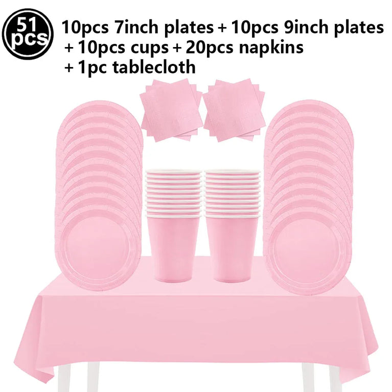 Solid Light Pink Girls Birthday Party Disposable Tableware Set Cups Plates