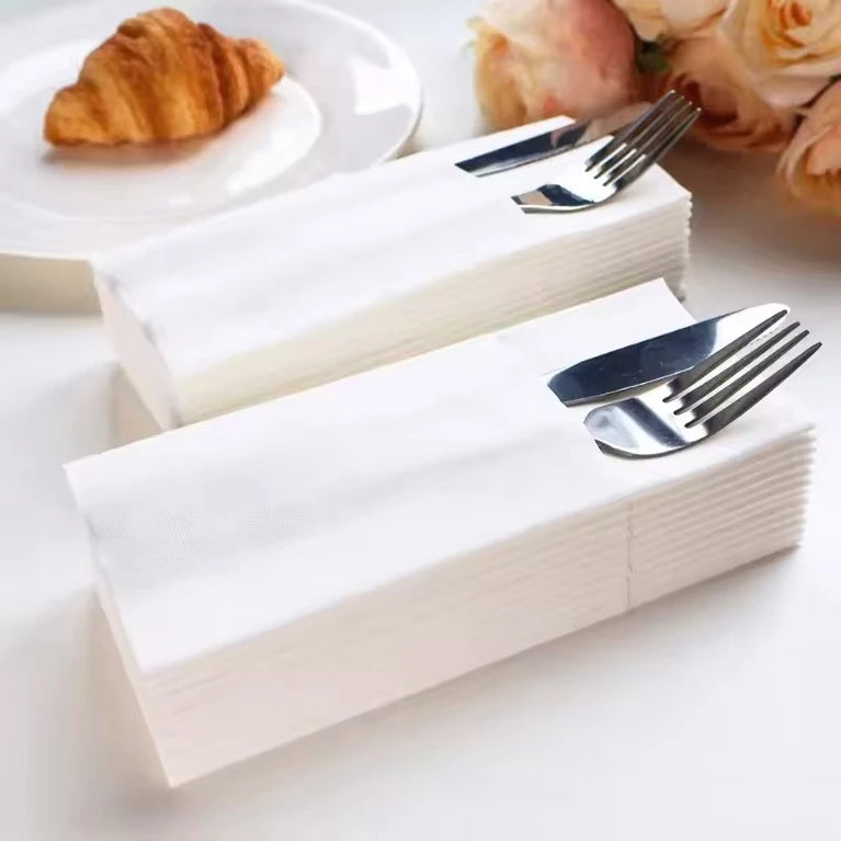 Disposable Prefolded Paper Napkins with Pocket for Cutlery Holder
