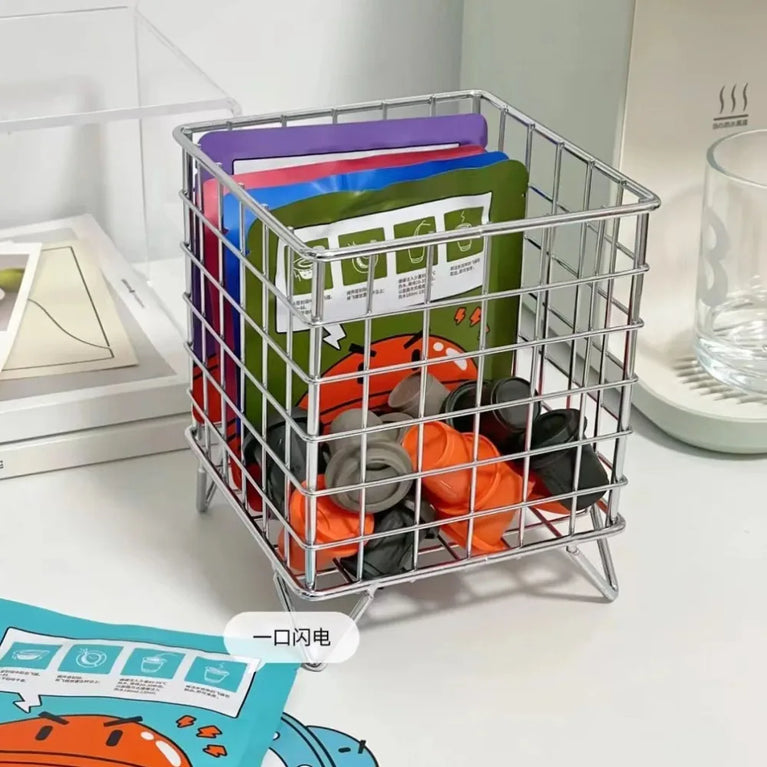 Metal Square Desktop Basket | Creative Iron Stationery & Makeup Organiser