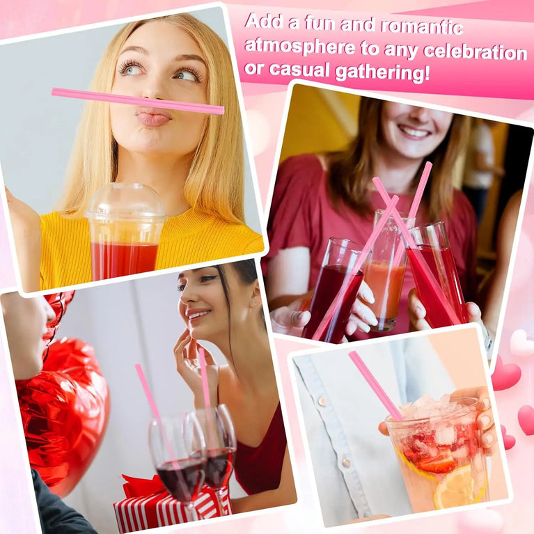 Heart Shaped Pink Straw Disposable Cute Drinking Straws for Party Wedding Cocktail Supplies
