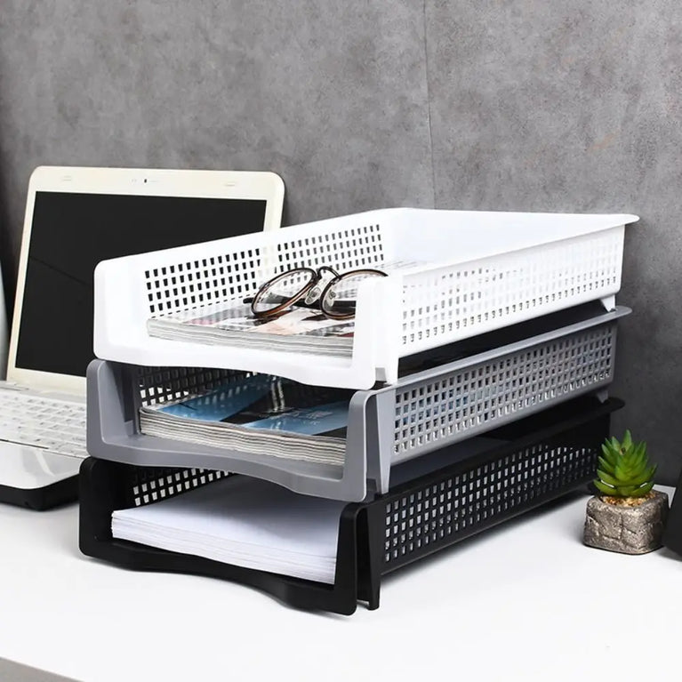 Stackable A4 Document Organiser | Laminated Plastic Desktop File Rack