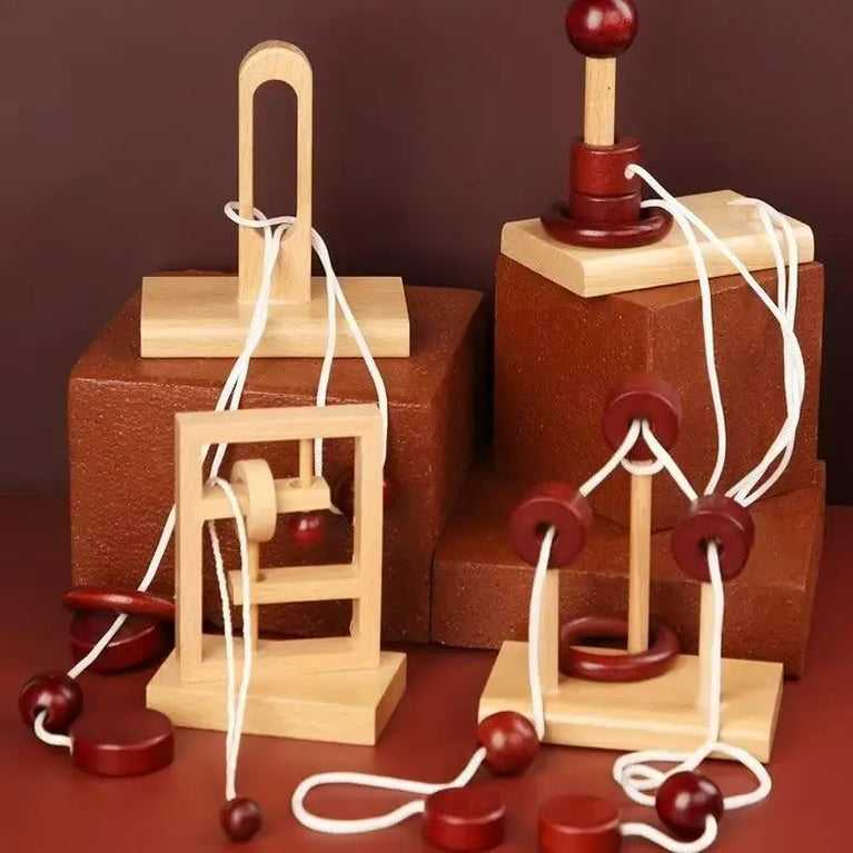 Muddy Puddles Wooden Rope & Ring Puzzle | Classic 3D Brain Teaser