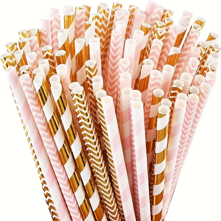 25/50PCS Biodegradable Paper Straws Set for Juices Cocktails Smoothies