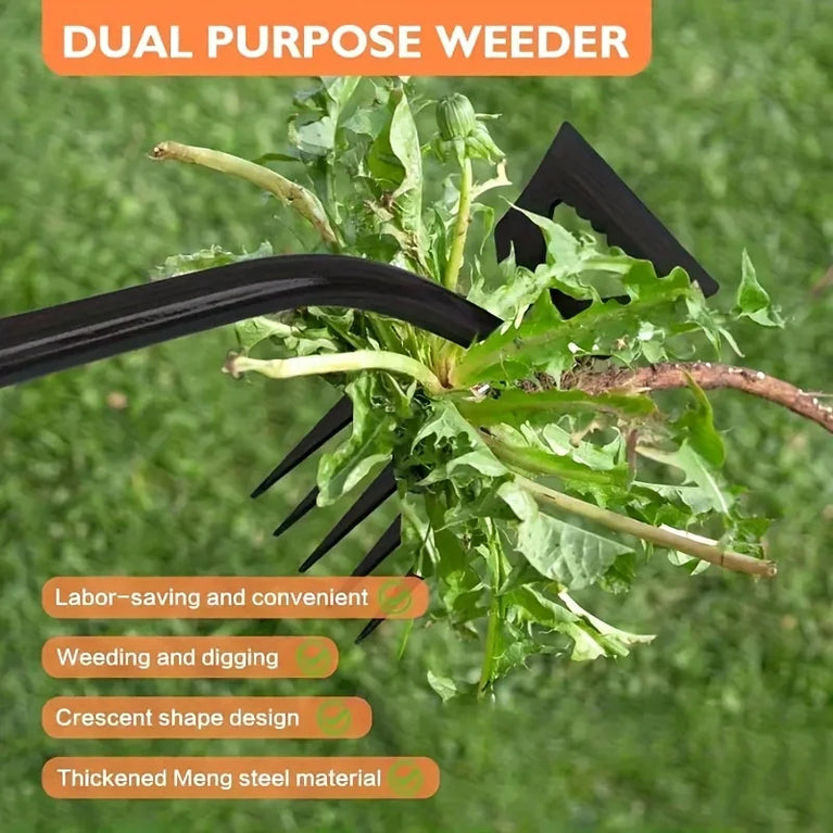 2 in 1 Garden Weeding Rake Carbon Steel Weed Puller Tool Garden Soil Remover