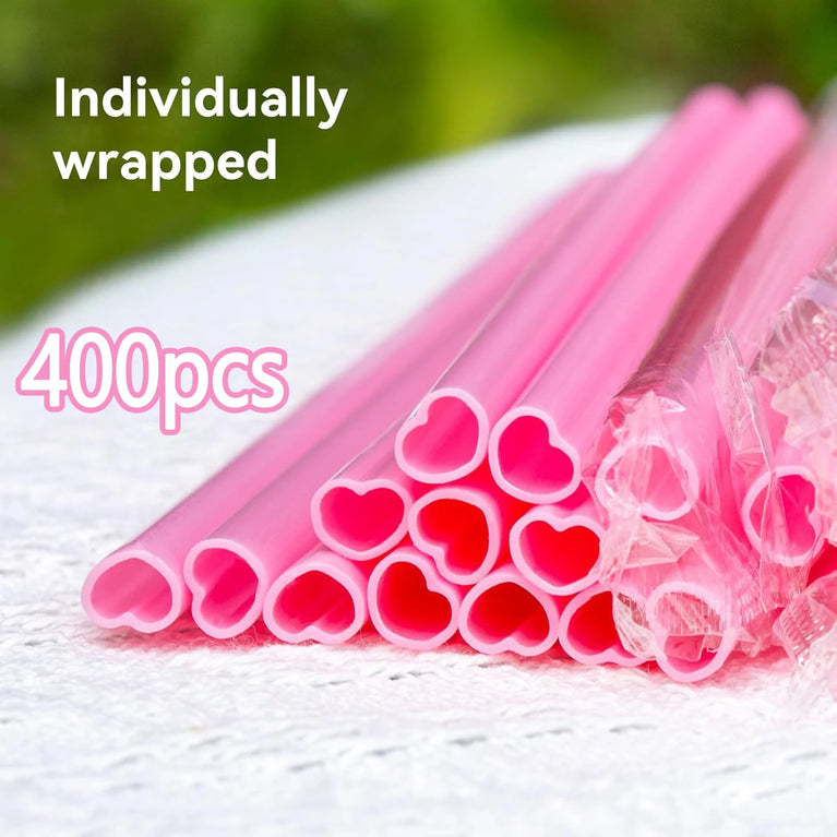 Heart Shaped Pink Straw Disposable Cute Drinking Straws for Party Wedding Cocktail Supplies