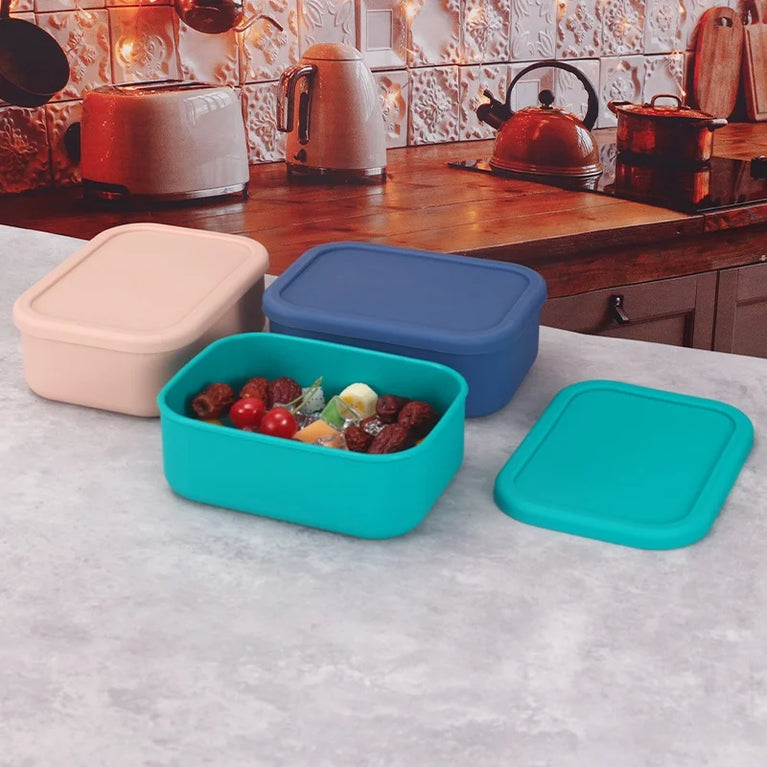 Silicone Bento Box Rectangle Leak-Proof Microwave Safe Lunch Container Portable Food Storage
