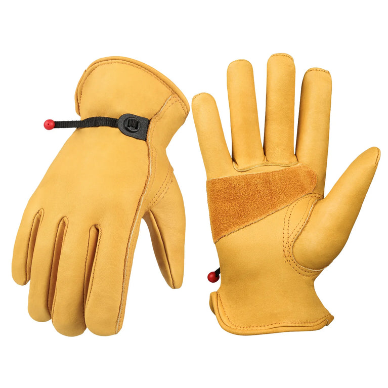 Cowhide Leather Gardening Gloves Reinforced Palm Tough Work Use