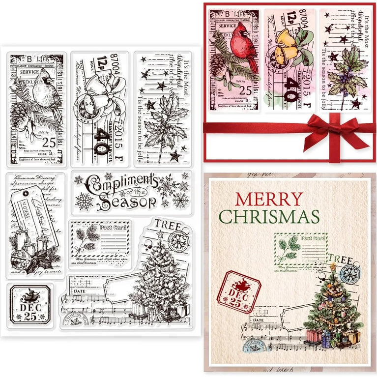 Retro Christmas Label Clear Stamps | Vintage Silicone Seals for Scrapbooking