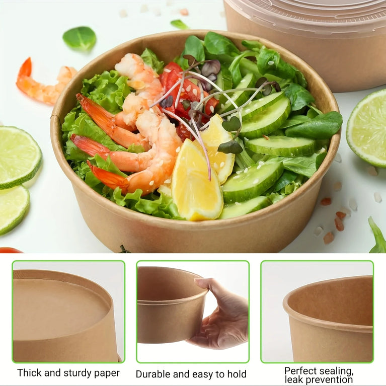 44Oz 1300Ml Paper Bowls With Lids Disposable Soup Salad Meal Prep Food Containers Pack