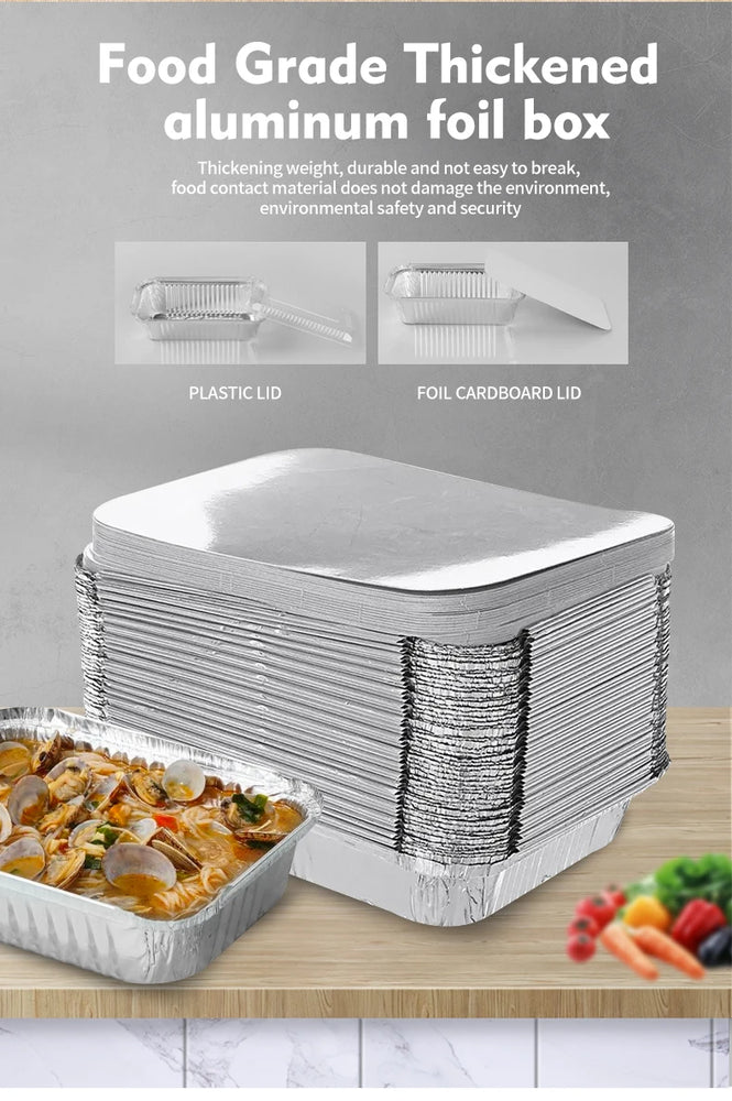 20Pcs Aluminum Foil Trays With Lids 450ml Disposable Food Grade Baking Pans For Air Fryer Oven