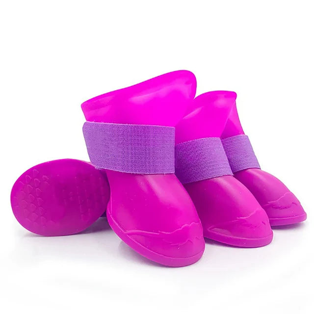 4-Piece Waterproof Pet Rain Boots | Anti-Slip Rubber Shoes