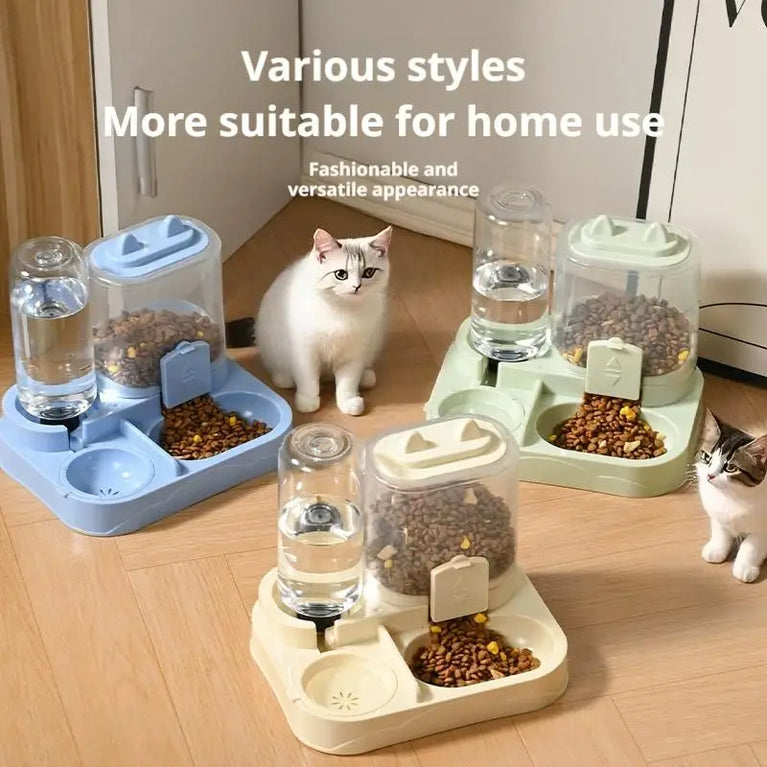 Large Capacity Automatic Cat Feeder Water Dispenser 2 in 1 Pet Bowl Set
