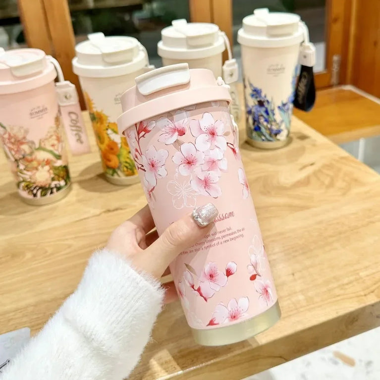 500ml Insulated Stainless Steel Tumbler Mug with Straw Handle