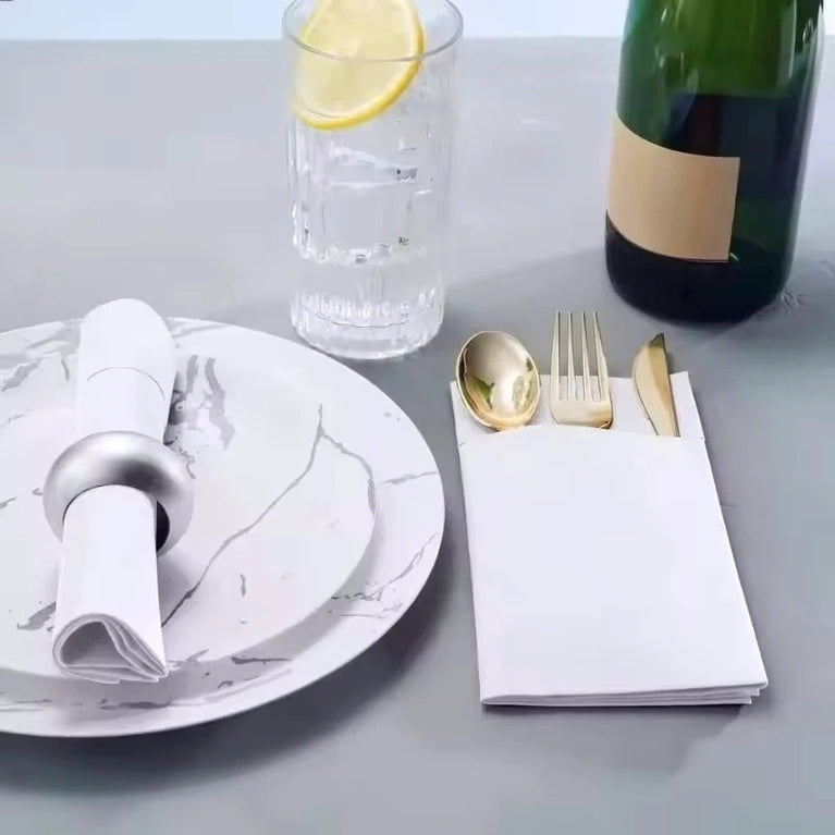 Disposable Prefolded Paper Napkins with Pocket for Cutlery Holder