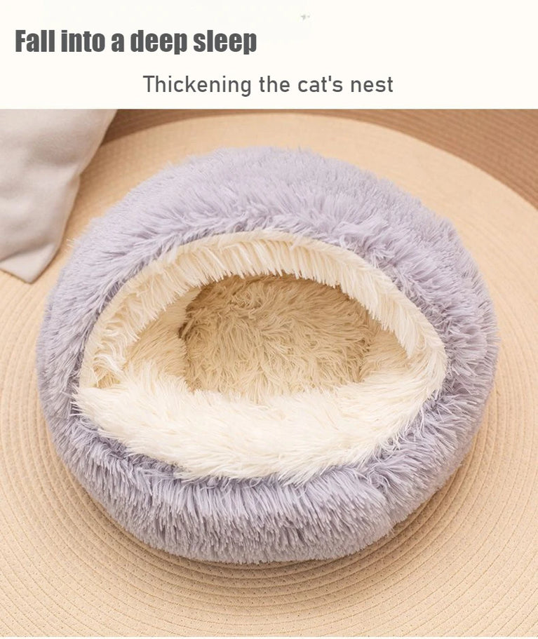 2 in 1 Soft Plush Pet Bed 50CM Round Cat Sleeping Nest Cave BedPs