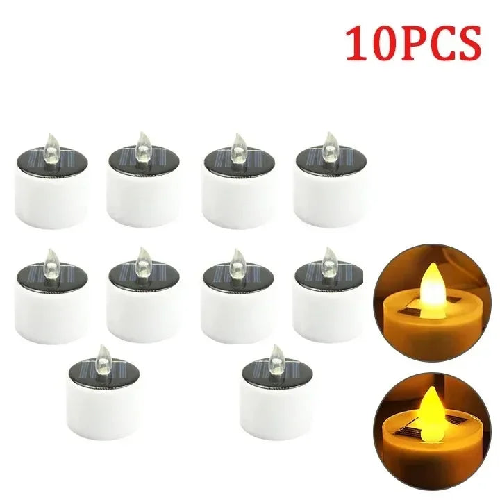 Solar LED Flameless Tea Lights | 10-Piece Waterproof Outdoor Rechargeable Candles