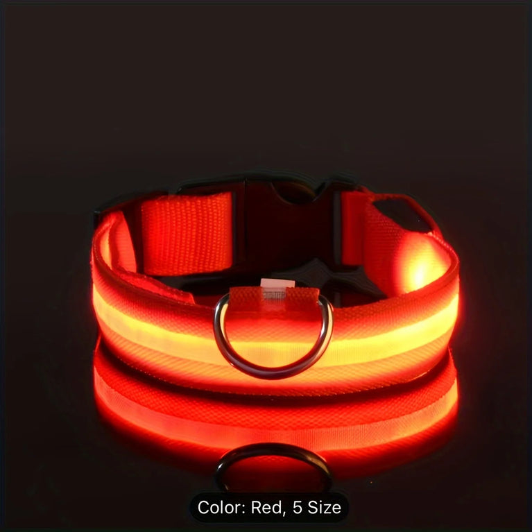 Reflective LED Dog Collar Night Safety Durable Nylon LIGHTS