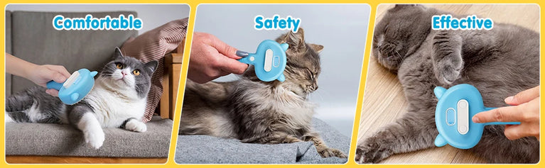 3-in-1 Cat Steam Brush Silicone Grooming Shedding Tool with Spray Function