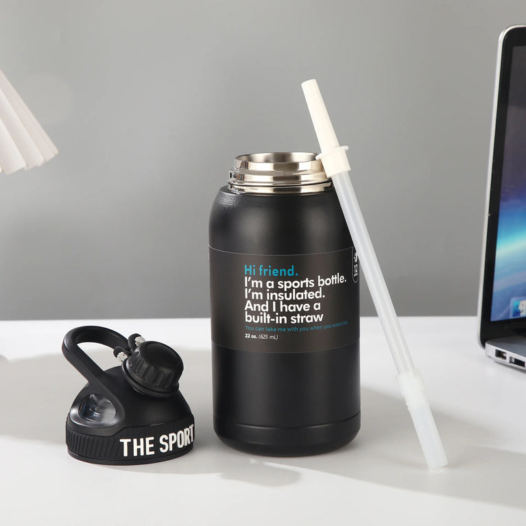 600ml Stainless Steel Vacuum Insulated Sports Water Bottle Straw Travel Thermos Flask