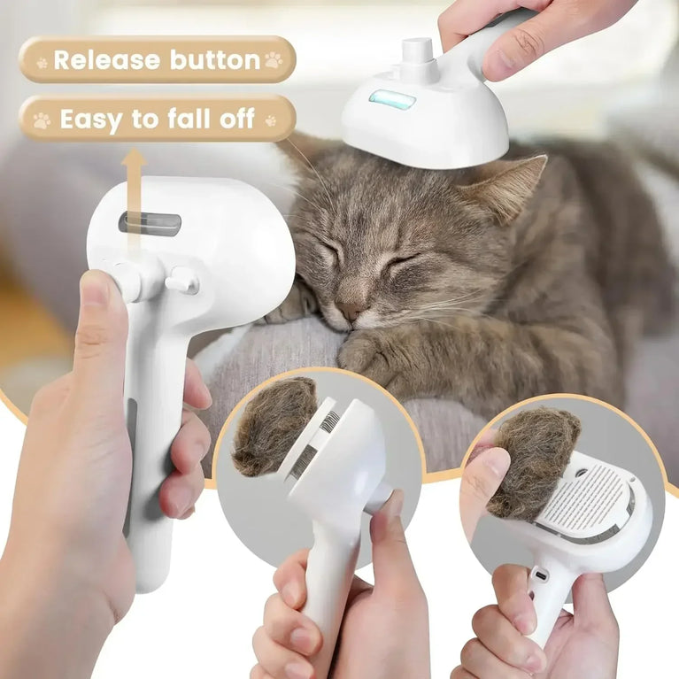 3-in-1 Electric Cat Hair Brush Steam Spray Grooming Comb Tool
