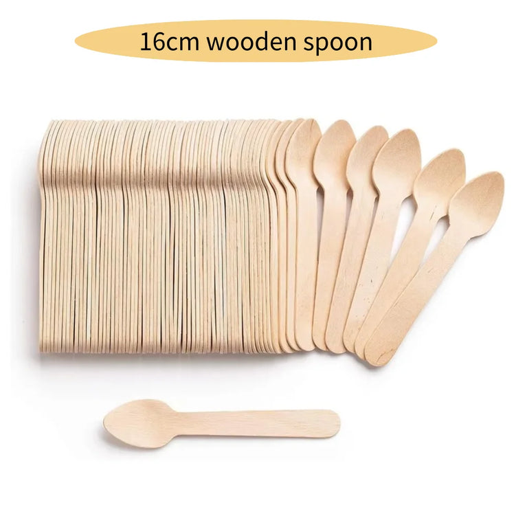 50/100Pcs Disposable Wooden Spoons for Ice Cream Dessert Party Use
