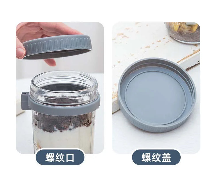 Overnight Oats Container with Lid and Spoon 300ML Glass Breakfast Cup for Yogurt Salad Cereal Storage