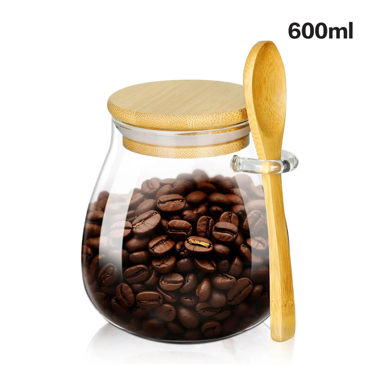 Airtight Glass Storage Container Jar with Lid Spoon Kitchen Pantry Canister