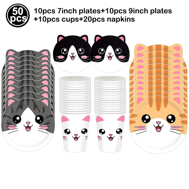 Cute Animals Tableware Cat Shaped Dinner Plates Disposable Party Set