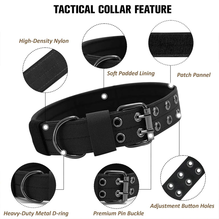 Comfortable Military Tactical Dog Collars Nylon Buckle Set Adjustable