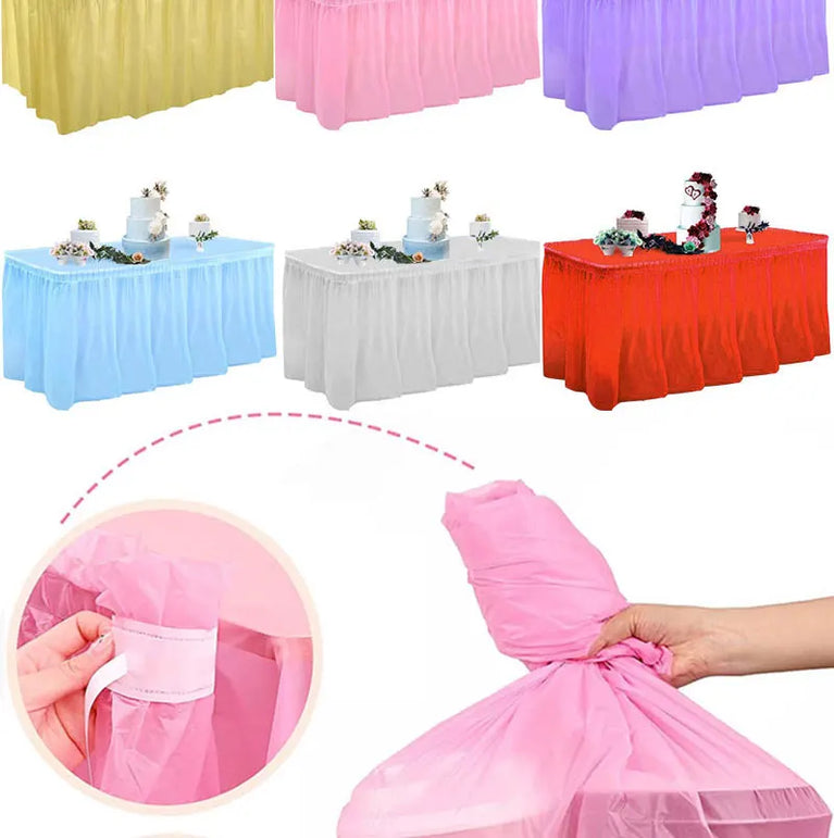 Disposable Waterproof Table Skirt Plastic Tablecloth Set Wedding Party Festival Decor