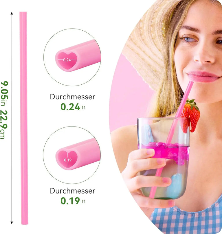 Heart Shaped Pink Straw Disposable Cute Drinking Straws for Party Wedding Cocktail Supplies