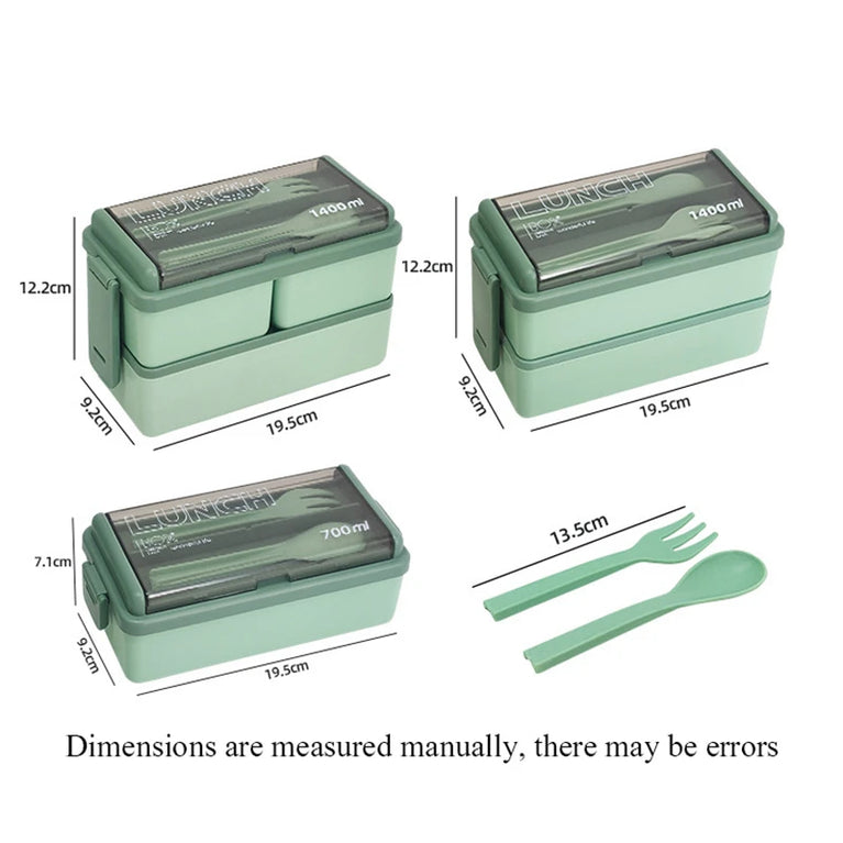 Double Layer Portable Lunch Box with Spoon & Fork Leakproof Microwave Container