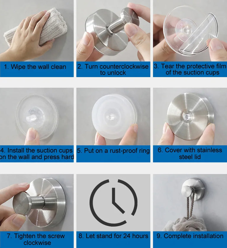 Bathroom Vacuum Suction Cup Hooks Towel Robe Holder Rack Stainless Steel Hook Hanger For Shower Glass Self Adhesive Wall Hooks