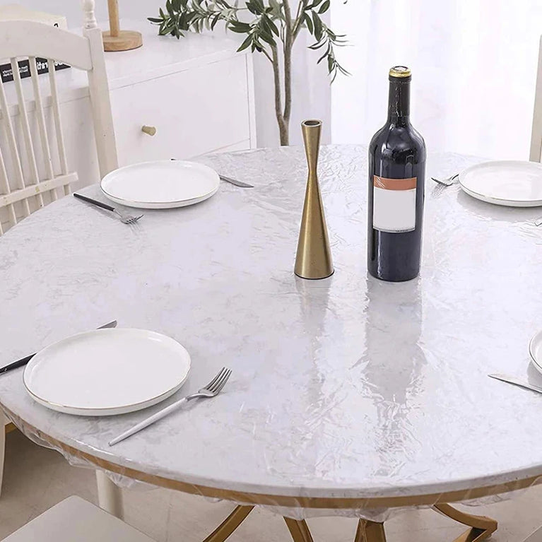 Disposable Fitted Round Tablecloths | Transparent Waterproof Protection