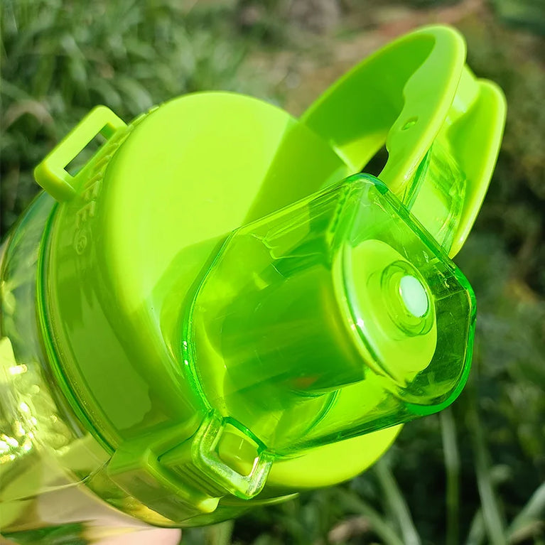 1000ml Transparent Straw Strap Bounce Button Sports Water Bottle 1L Leakproof Handgrip Gym Hydration Bottle