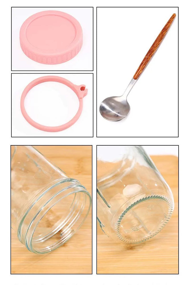 Overnight Oats Container with Lid and Spoon 300ML Glass Breakfast Cup for Yogurt Salad Cereal Storage