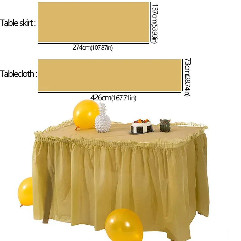 Disposable Waterproof Table Skirt Plastic Tablecloth Set Wedding Party Festival Decor