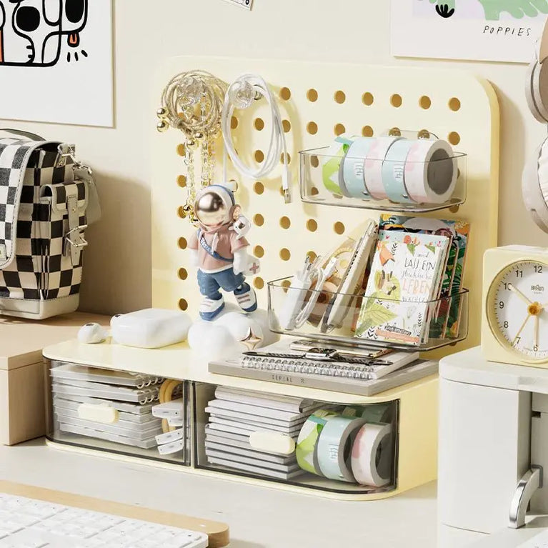 Desktop Perforated Board Desk Organiser with Drawer Storage Rack