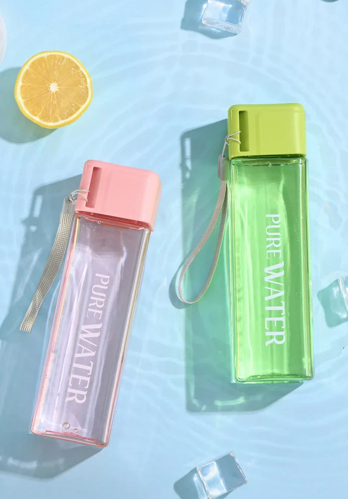 500ML Clear Square Portable Plastic Water Bottle With Rope Carry Design