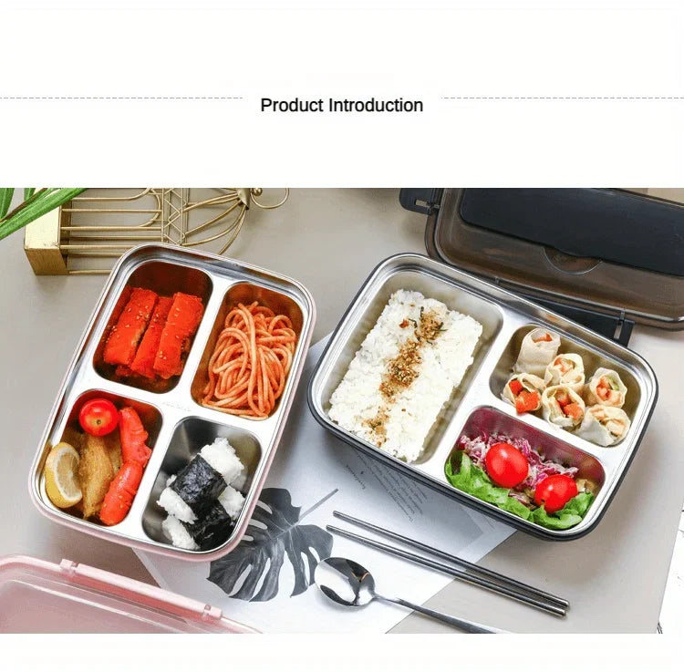 Leak Proof Stainless Steel Lunch Box 3/4 Compartment Bento Container