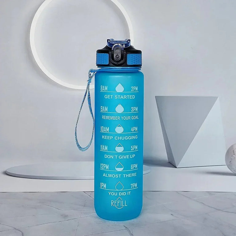 1000ML Motivational Time Marker Sports Waterbottle Leakproof Gym Bottle