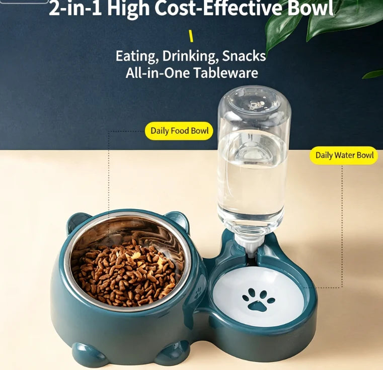 Double Raised Anti-Slip Cat Dog Bowl with Water Feeder System