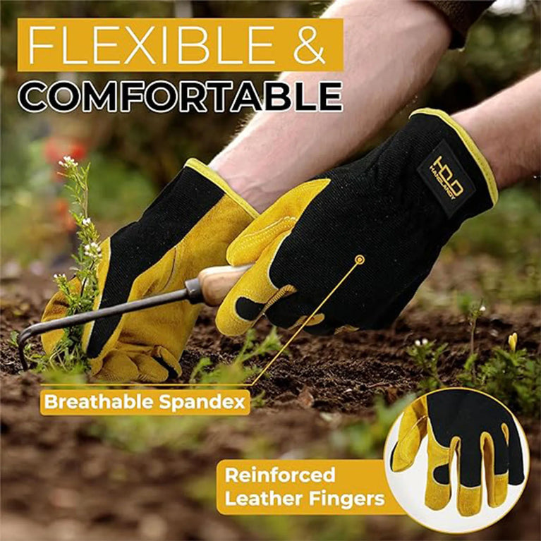 Leather Gardening Gloves Heavy Duty Breathable Work Protection