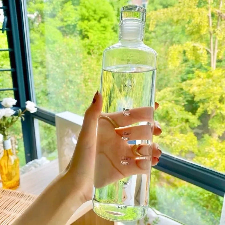 500/750ml PC Plastic Time Marker Water Bottle Leakproof Gym Sport Large Capacity Drink Bottle with Lid