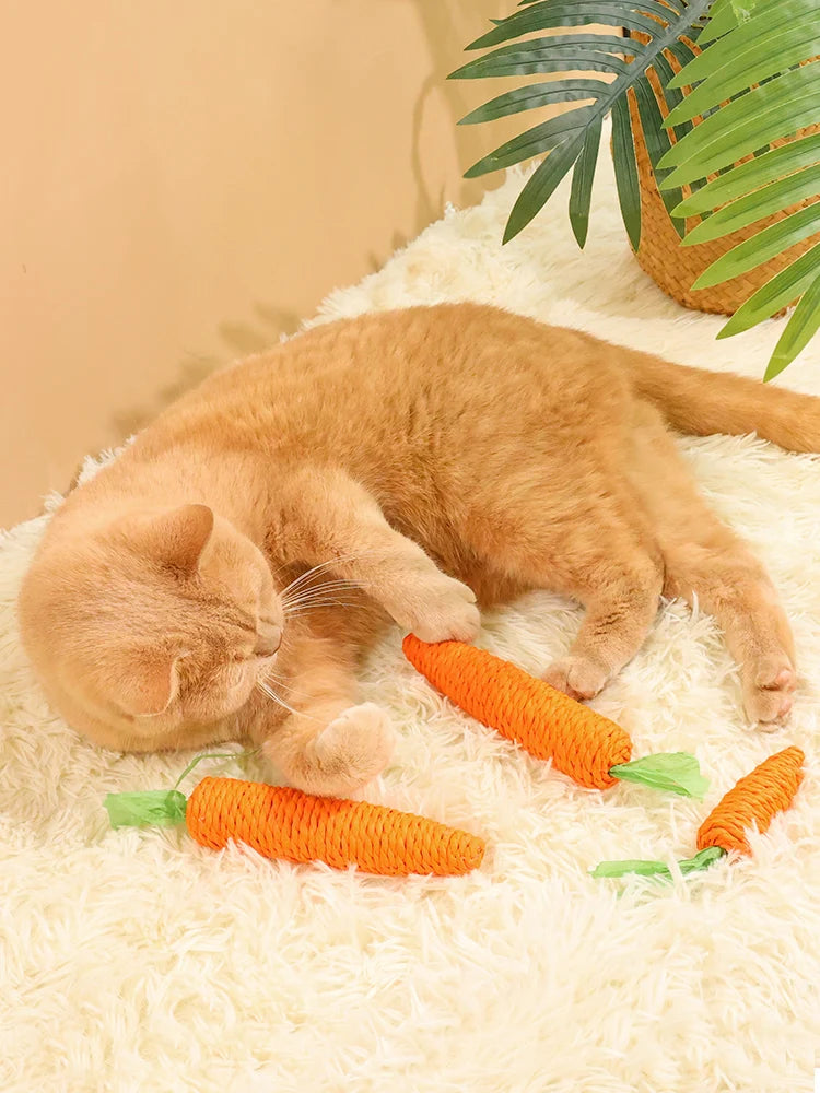 Cat Carrot Hemp Rope Chew Toy Teeth Grinding Interactive Kitten Scratching Fun Toy