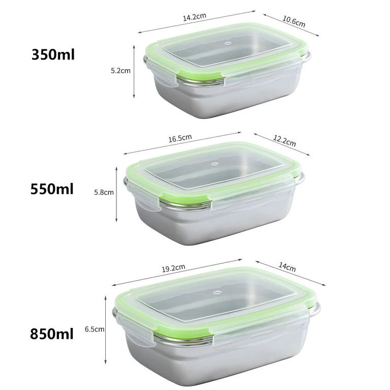 304 Stainless Steel Food Grade Leak Proof Silicone Lid Bento Lunch Box Set Storage Container