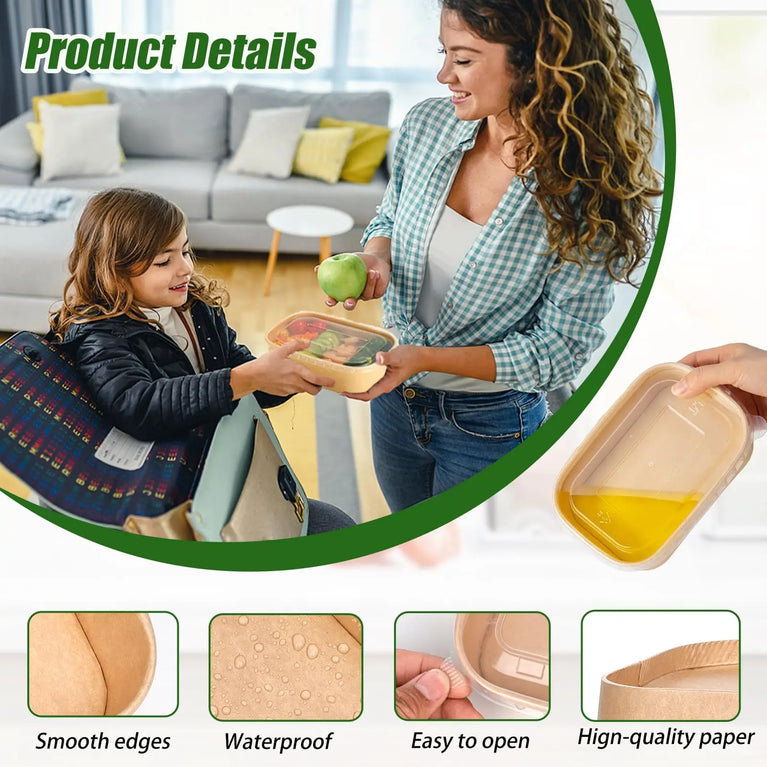 Disposable Kraft Paper Food Containers with Lids Leak Proof Meal Prep Lunch Box Set for Takeout Food Storage