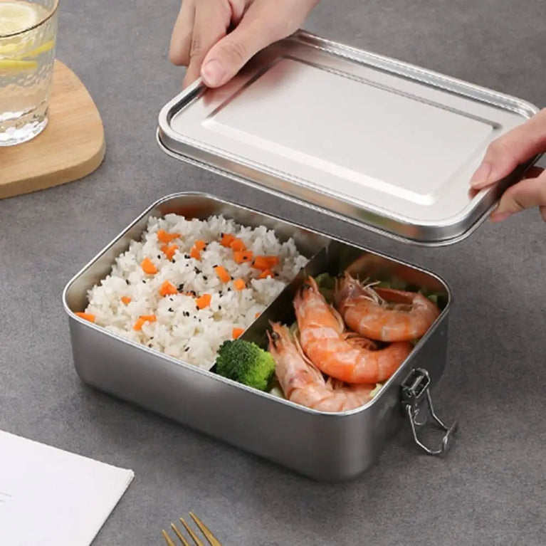 Stainless Steel Leakproof Bento Lunch Box Large Capacity Square Food Container with Lock Clips for Travel and Outdoor Use
