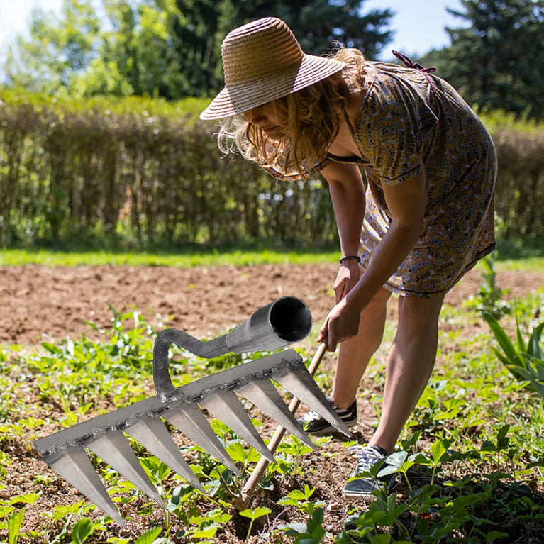 5-8 Teeth Iron Garden Weeding Hoe Rake Soil Loosening Farm Tool